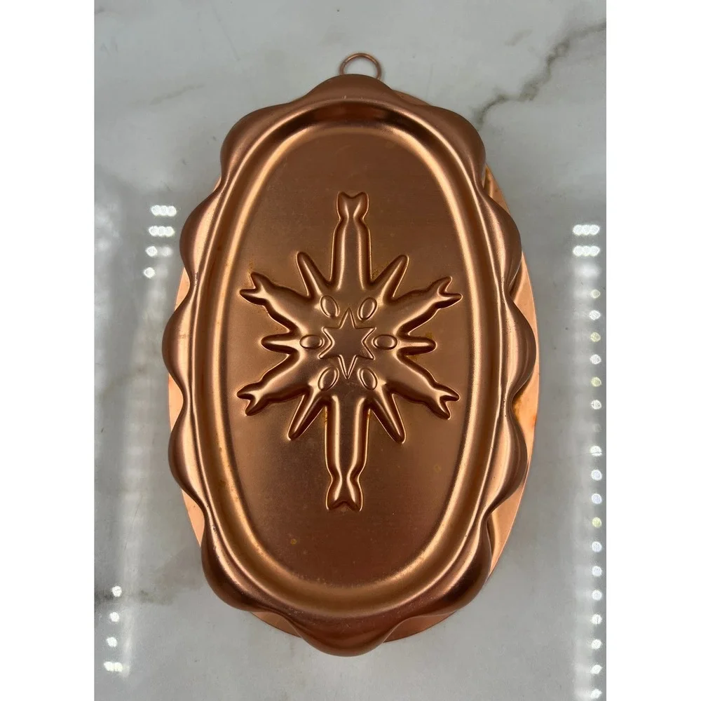 Vintage Copper Snowflake Starburst Oval Jello Cake Mold 3 Cup Wall Decor Hanging